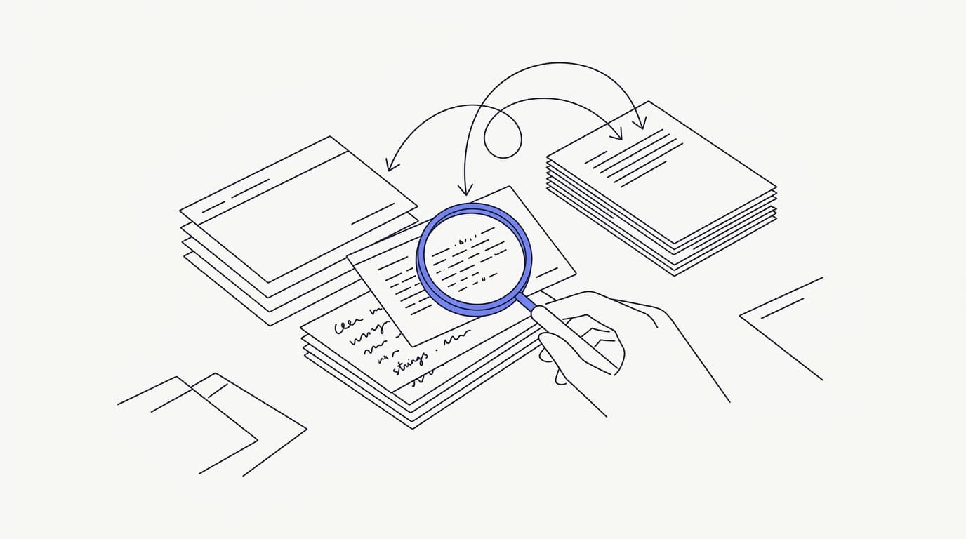 Line-art view of overnight transcripts being reviewed in the morning to close knowledge gaps and improve the agent