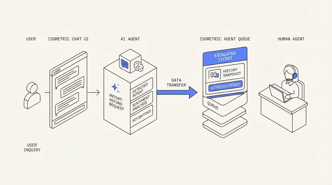 Conversation history and detected intent transferring from an AI agent to a human agent queue