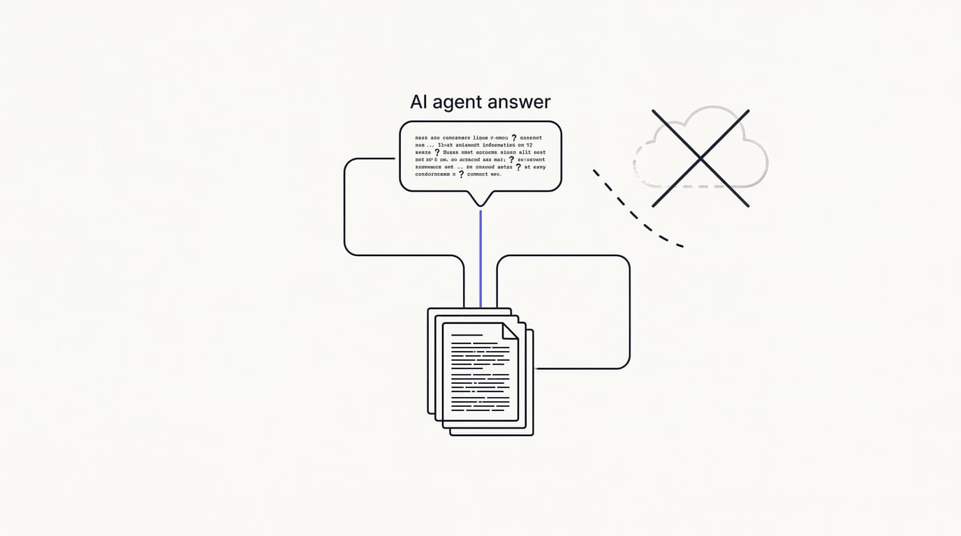 Line-art diagram of an AI agent answer grounded in retrieved source documents rather than the model general knowledge