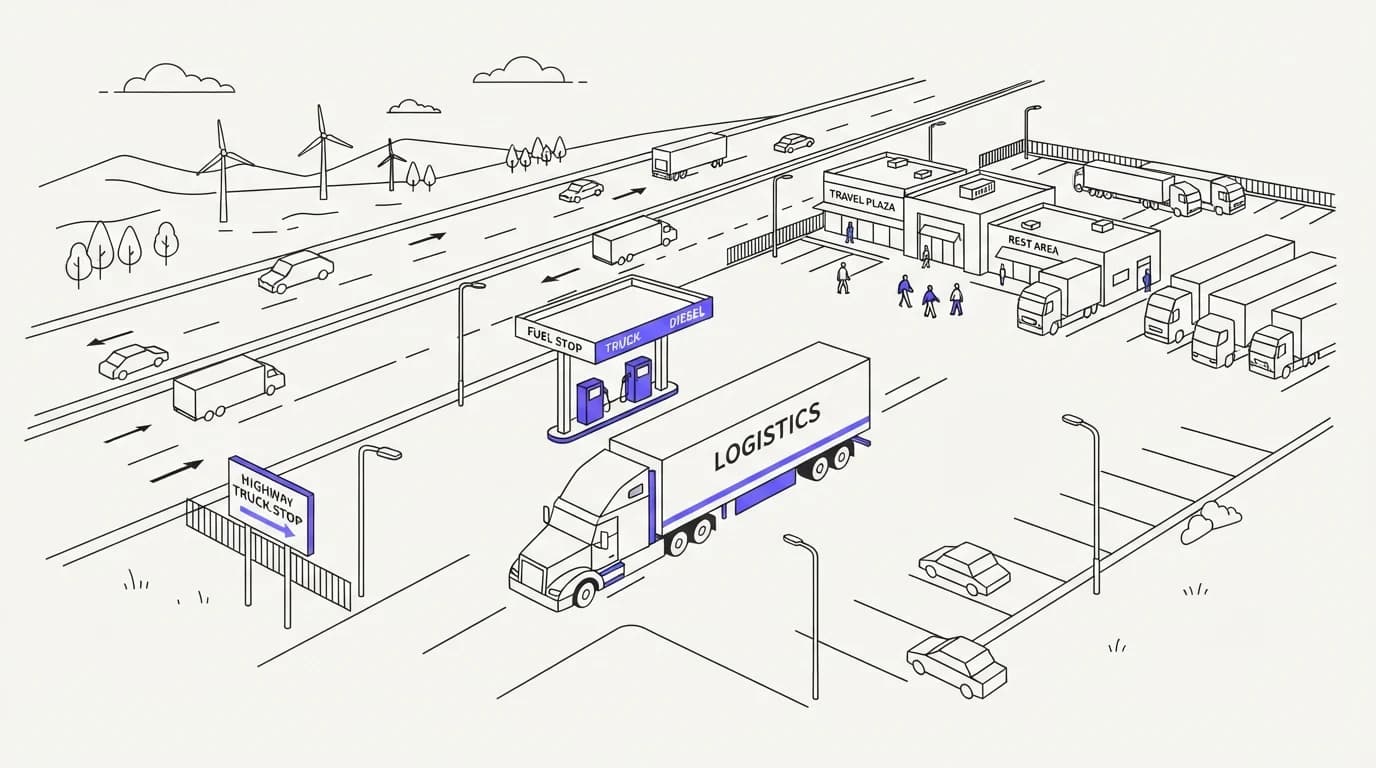 Delivery truck arriving at a highway truck stop instead of a customer home address