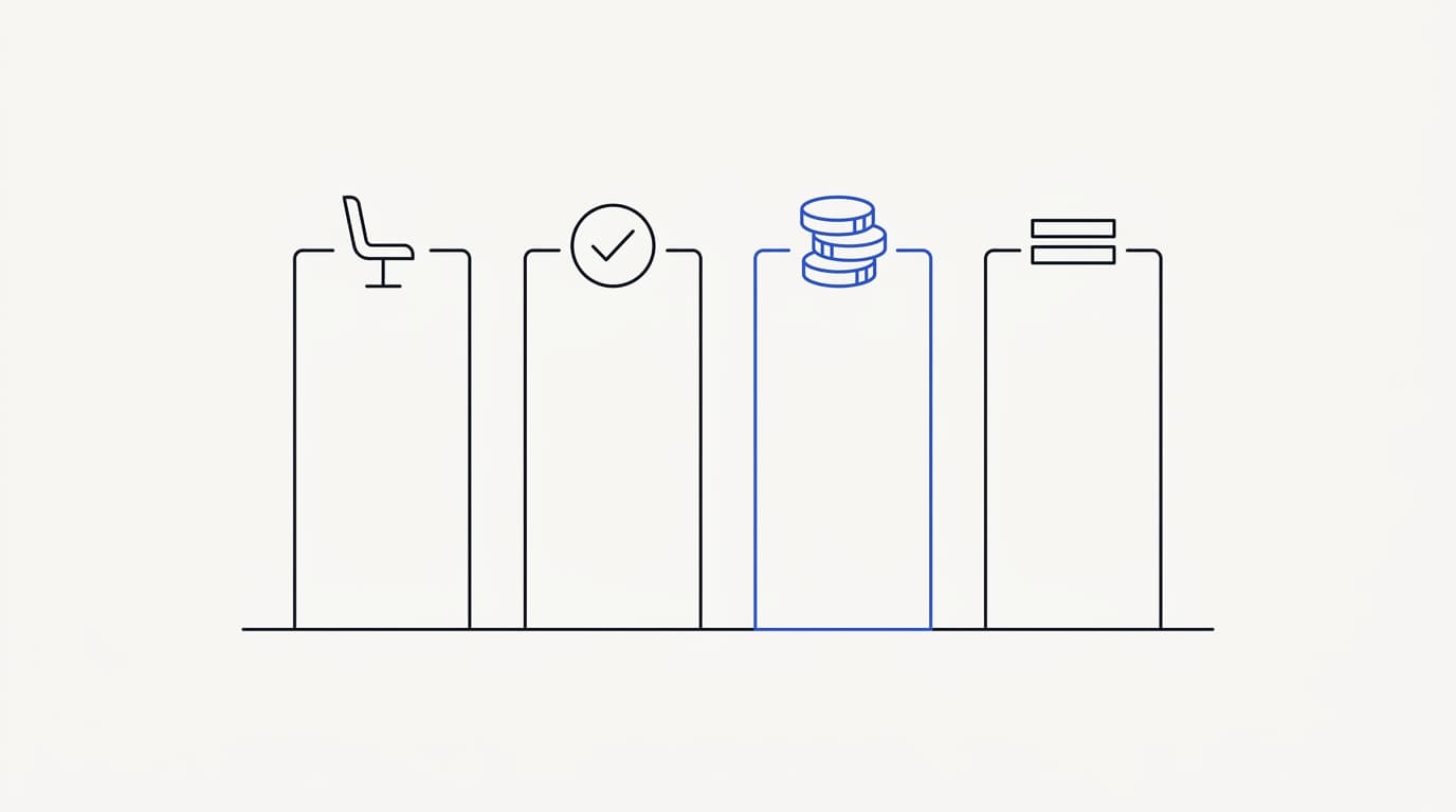 Line-art comparison of per-seat, per-resolution, credit-based, and flat-tier AI customer support pricing models