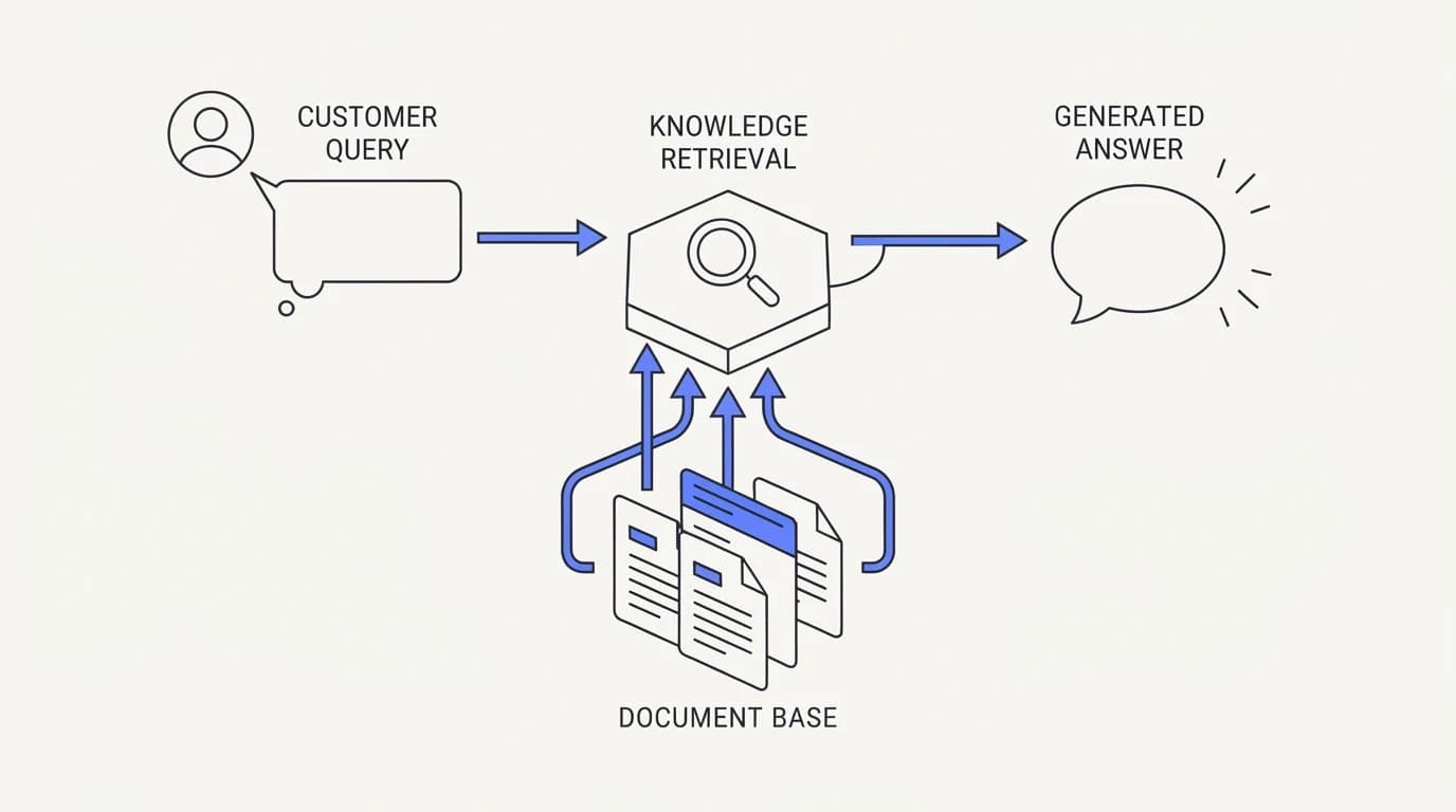Connecting a customer question to a stack of retrieved documents feeding into a single generated answer