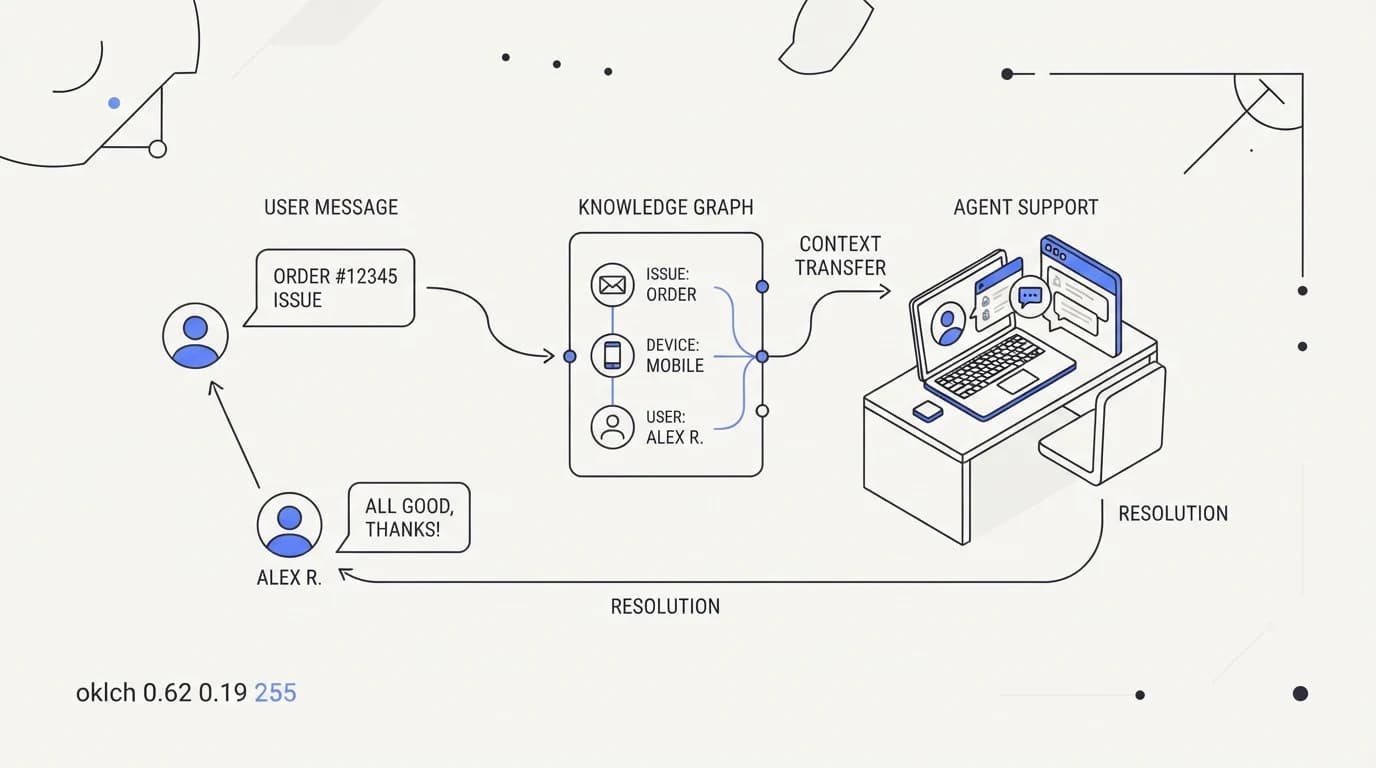A single support conversation carrying context from the first message to the last