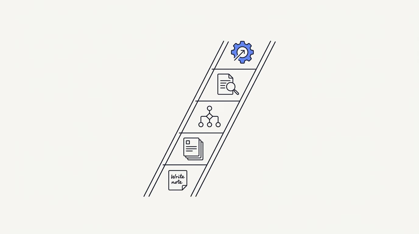 Line-art ladder showing five stages of support automation from fully manual up to a scoped autonomous AI agent