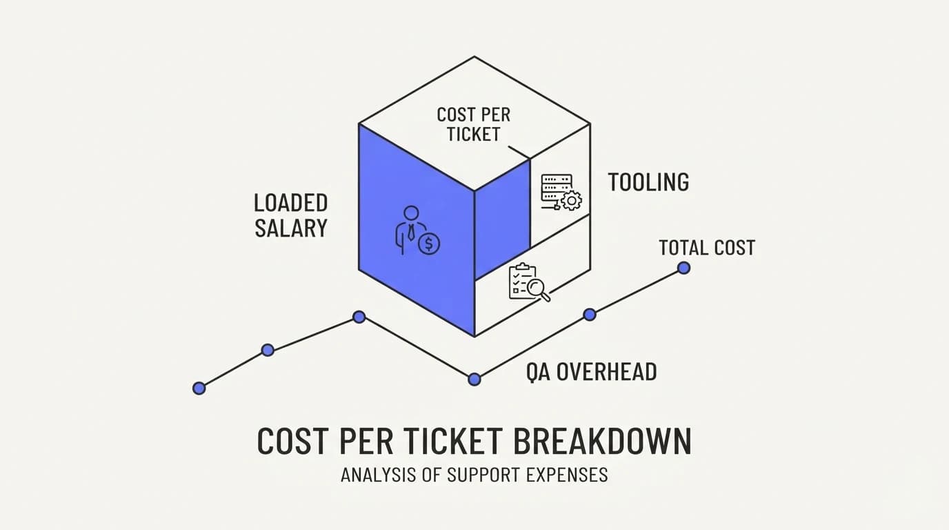 Breaking cost per ticket into loaded salary, tooling, and QA overhead