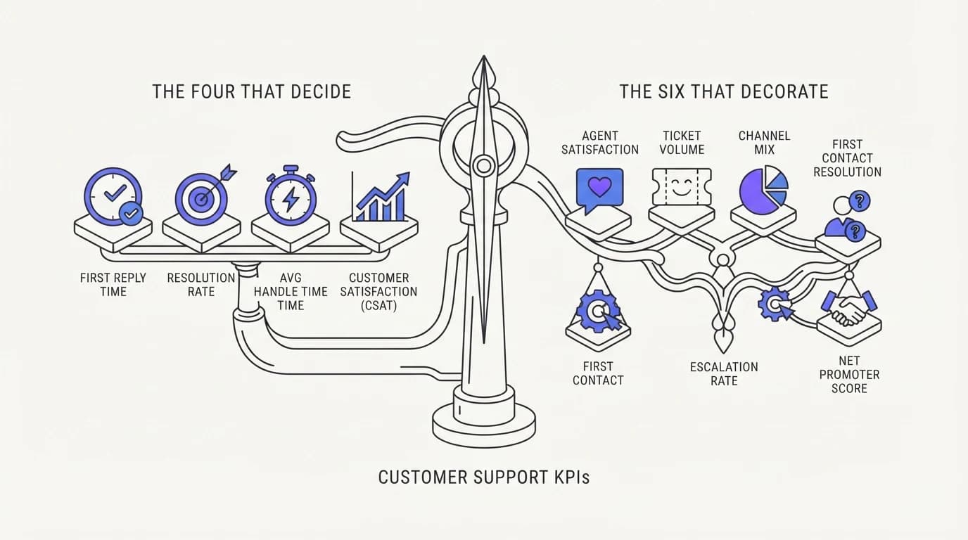 Customer support KPIs: the four that decide and the six that decorate
