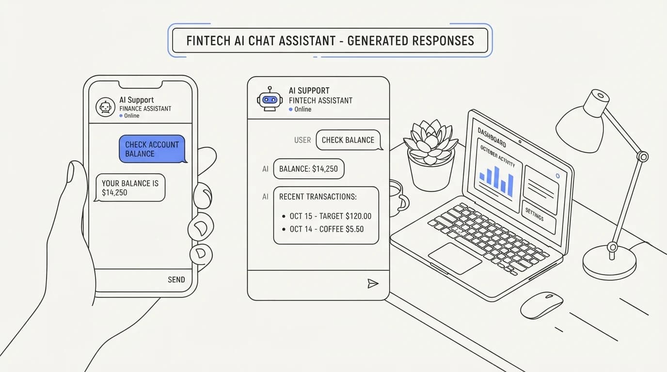 Chat window with a clear AI disclosure label at the top of a fintech support conversation