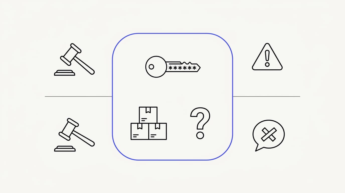 Line-art diagram of an AI support agent scope boundary separating in-scope from out-of-scope questions