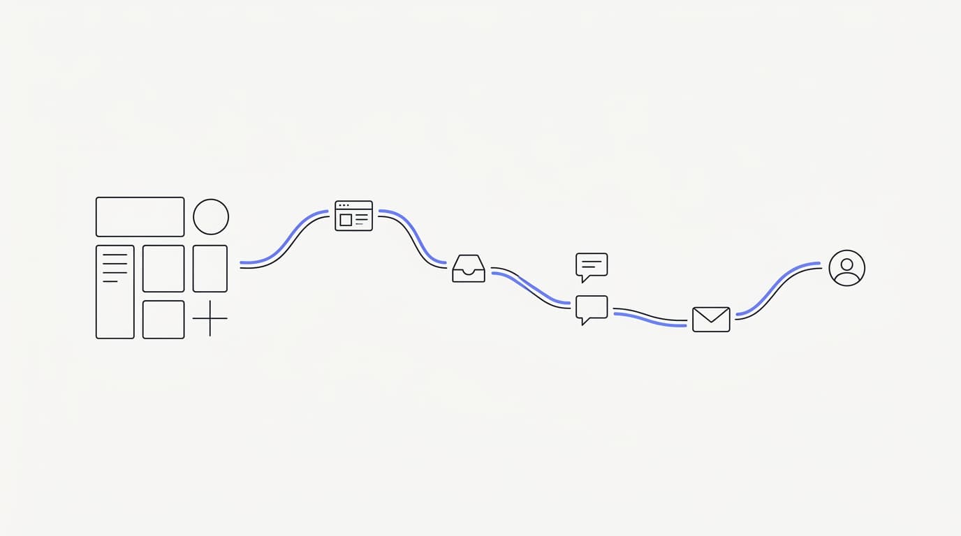 Line-art migration path from an incumbent support suite to an AI-agent-first platform, one channel at a time