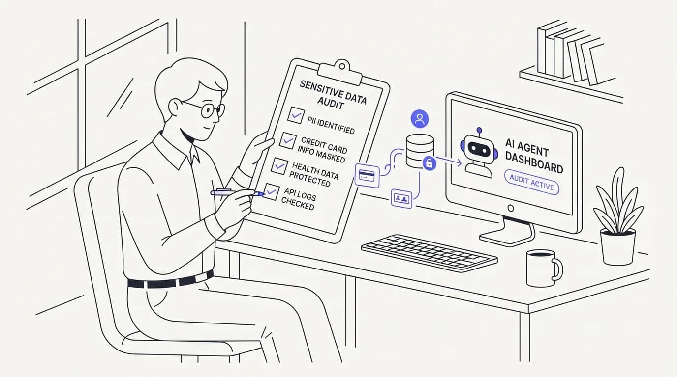 A support team lead reviewing a checklist for auditing what sensitive data reaches an AI agent