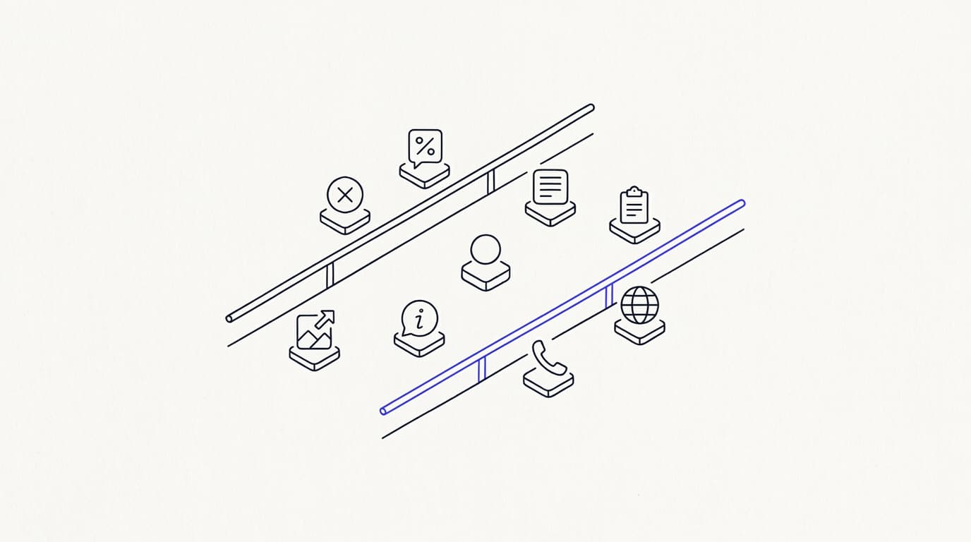 Line-art illustration of guardrails bounding an AI agent to its permitted support topics and actions