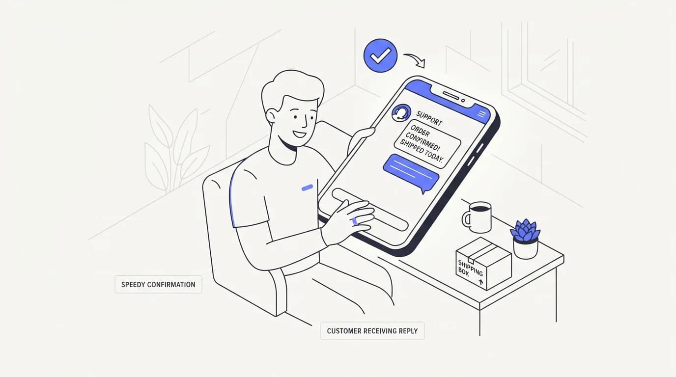 A customer receiving a fast, accurate short text reply confirming an order status