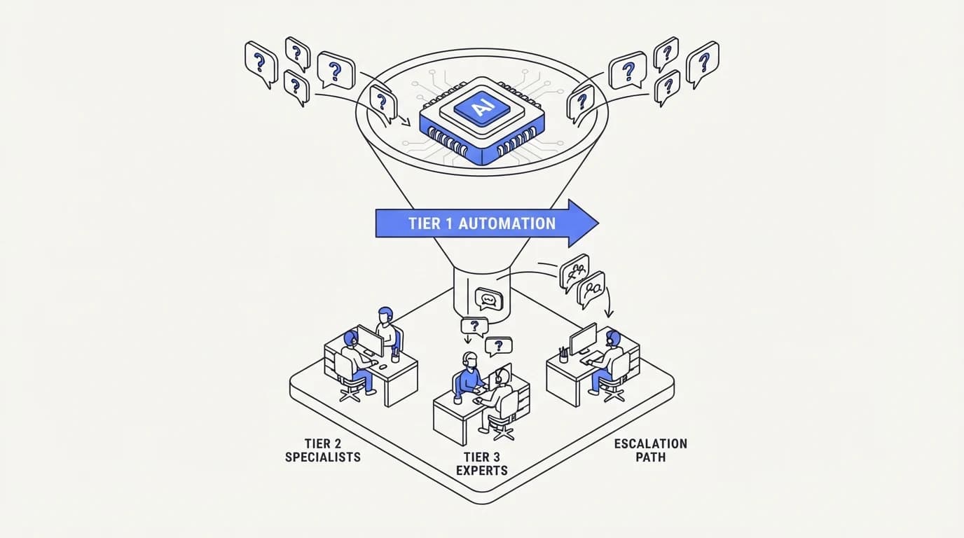 Support team structure when AI answers tier 1