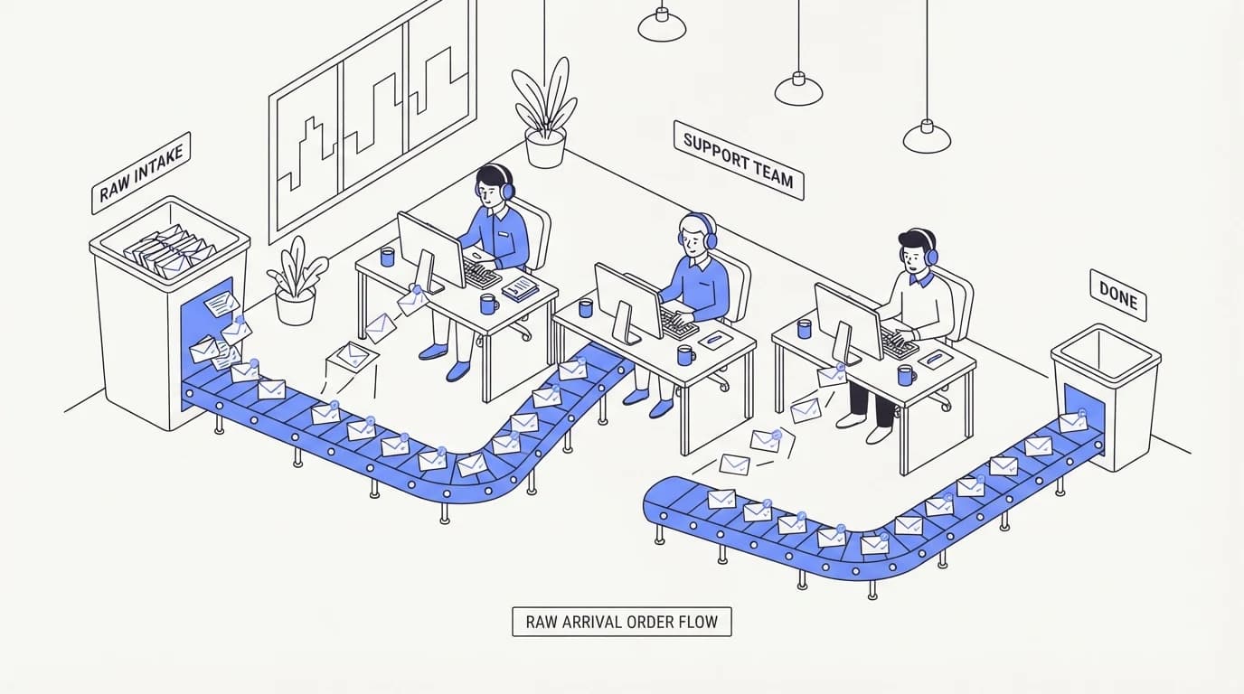 A support team stuck answering tickets in raw arrival order without sorting