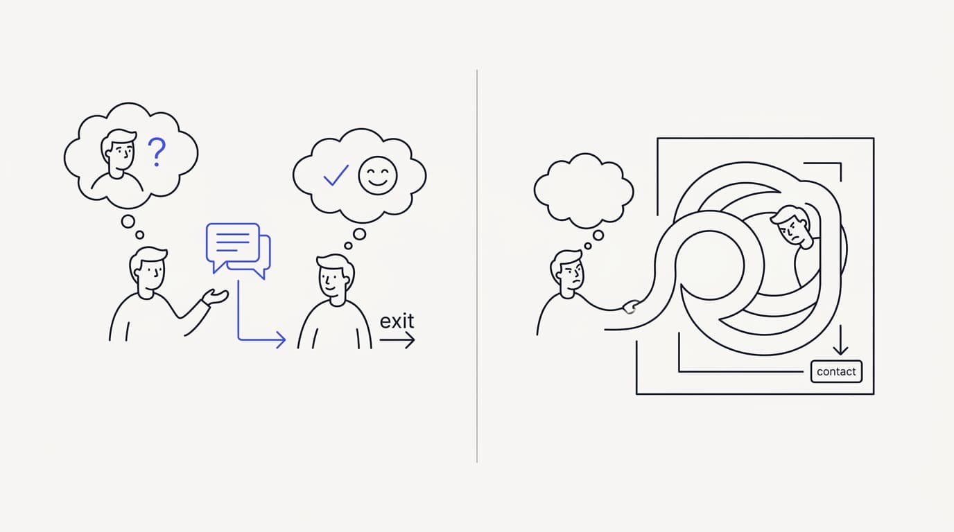 Line-art comparison of vanity deflection that hides tickets against real deflection that resolves them