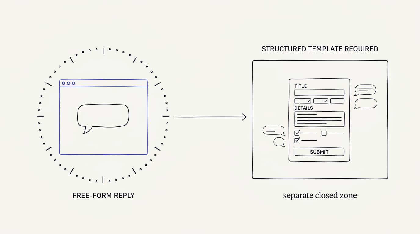 Line-art illustration of a WhatsApp customer service session window opening on a customer message and templates for outbound messages